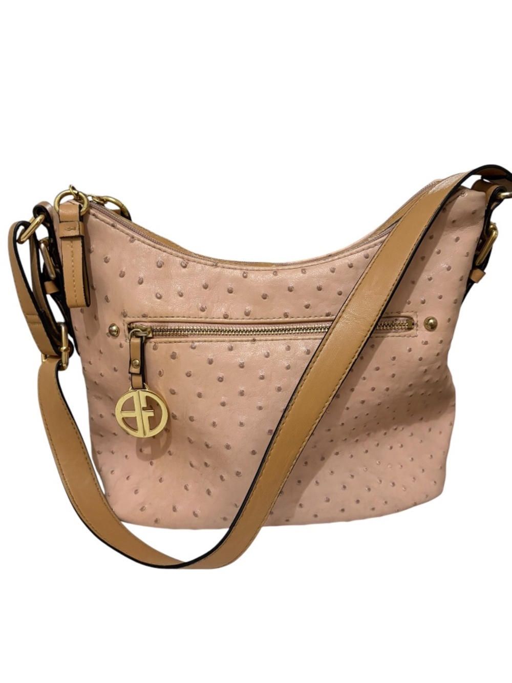 Giani Bernini Pink Ostrich Embossed Genuine Leather Crossbody bag